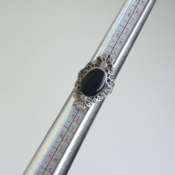 Vintage Silver Adjustable Ring Black Onyx Adjustable 7 - Picture 13 of 14